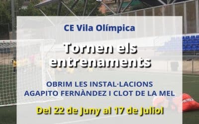 Obrim les instal·lacions Agapito Fernàndez i Clot de la Mel per reprende els entrenaments de futbol i bàsquet
