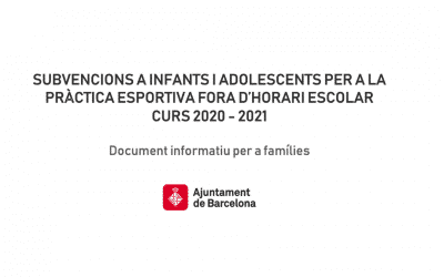 Informació per sol·licitar subvencions a infants i adolescents per a la pràctica esportiva fora d’horari escolar curs 2020-2021
