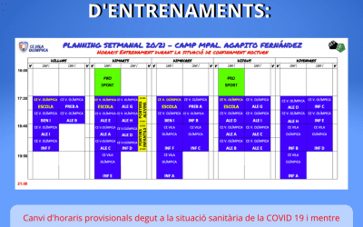 Mesures excepcionals dilluns 26 d’Octubre – Canvi d’horaris entrenaments –