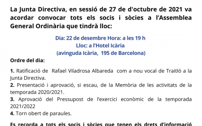 Convocatòria assemblea general ordinària desembre 2021